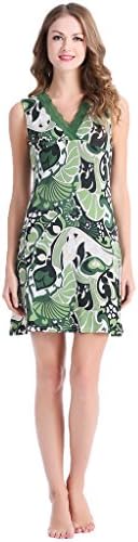 Women’S Knit Printed Nightgown V-Neckline Sleeveless Sleepwear (L, Green)