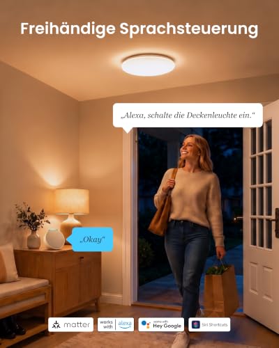 SwitchBot RGBICWW Deckenleuchte 30cm, Matter-Zertifizierte LED Deckenleuchte Dimmbar 2000LM, 2700–6500K, 20W, Kompatibel mit Alexa & Apple Home, CRI 90+, Deckenlampe LED für Schlafzimmer, Wohnzimmer