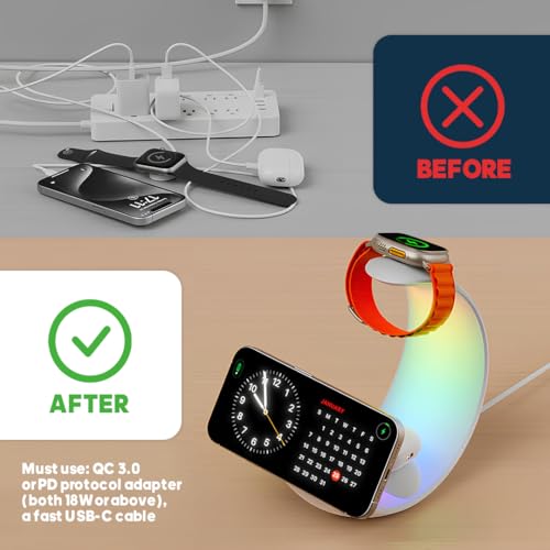 AMROAH 2025 Moon 4 in 1 Wireless Charging Station for Smart Phone Headphones Watch, Multiple Devices Wireless Charger for iPhone 17 16 15 14 13 12 Series, Airpods Pro, Apple Watch