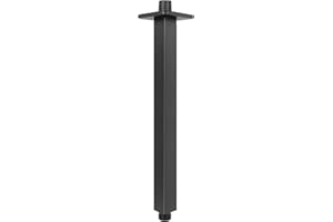 NearMoon Ceiling Mounted Shower Arm with Flange, Universal Connection 1/2 NPT Straight Square Shower Arm for Fixed Rain Shower Head, Made of Thicken Stainless Steel (12 Inch, Matte Black)