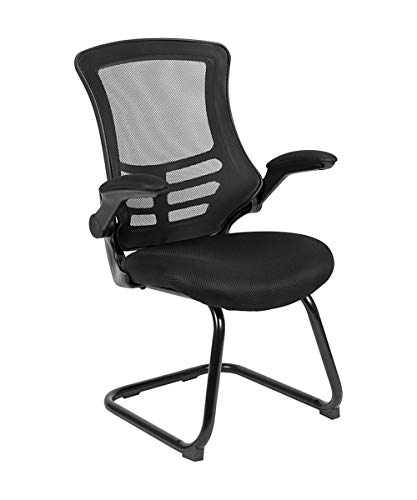 Flash Furniture Empfangsstuhl, Kufengestell, Beistellstuhl mit hochklappbaren Armlehnen, schwarzes Netzmaterial, 1 StĂĽck