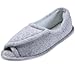 CLINIC SHOE Women's Terry Cloth Comfort Slippers, Adjustable Upper, Wide Width - Gray - Medium