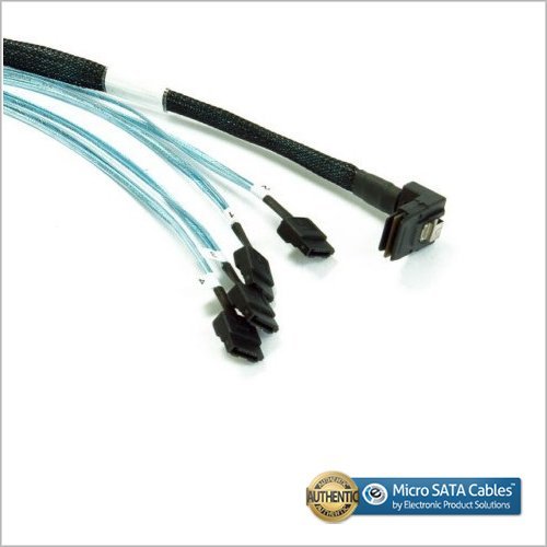 SFF-8087 90 degree Mini SAS 36 Pin to SATA 7 Pin Cable - 1 Meter