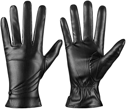 TOSWAKE Leather Gloves for Women 2 Pack, Winter Gloves Women PU