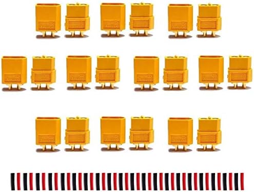 Amass 10 Pair XT60 XT-60 Male Female Bullet Connectors Power Plugs with Heat Shrink for RC Lipo Battery, Black, Red