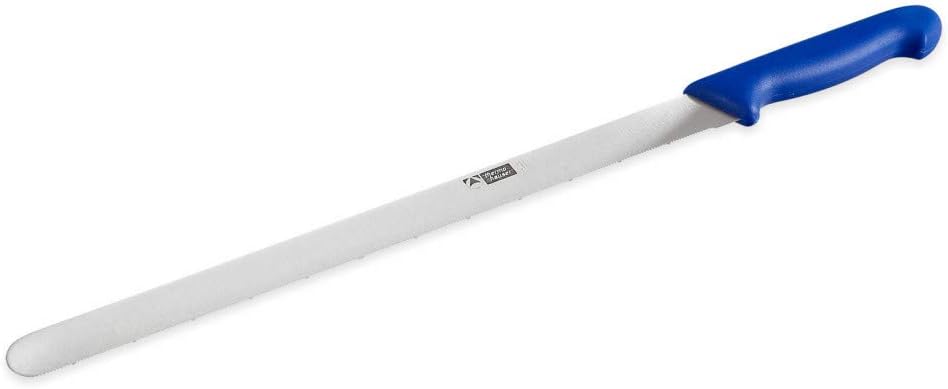 thermohauser Konditormesser (Stahl, rostfrei), einseitiger Sägenschliff, mit blauem Kunststoffgriff, Klinge 36 cm