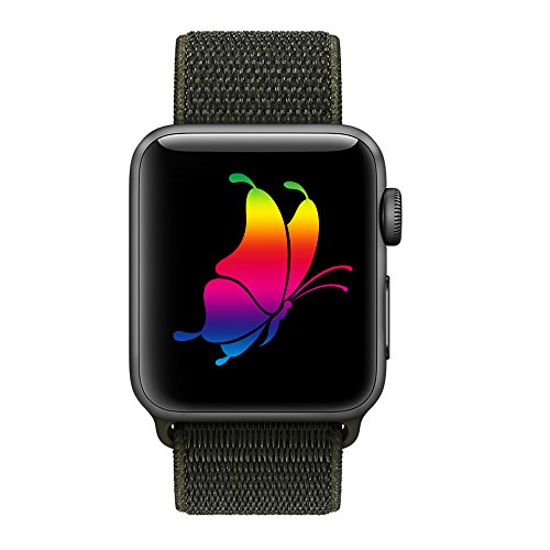 Yunsea For Apple Watch Band 42mm, New Nylon Sport Loop, with Hook and Loop Fastener, Adjustable Closure Wrist Strap, Replacement Band for iwatch, (42mm, Cargo Khaki)