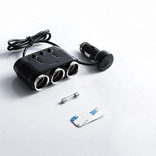ODOMY 12V/24V Car Cigarette Lighter Adapter 100W 3 Socket Splitter with Dual USB Ports LED Voltage Monitor On/Off Switch for Phone GPS Dashcam Radar Detector
