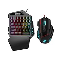 Deeptech One Hand Mechanical Gaming Keyboard and Backlit Mouse Combo, USB Wired Rainbow Letters Glow Single Hand Mechanical Keyboard with Wrist Rest Support, Gaming Keyboard Set for Game