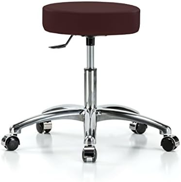 Perch Single Lever Adjustable Rolling Backless Swivel Stool in Chrome for Office Salon Home Garage or Work Shop 18" - 23" (Hard Floor Casters/Burgundy Fabric)
