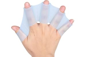 JUNFAMILEE Blue Silicone Swim Gear Fins Hand Webbed Flippers Training Glove Fingers Hand Palm Webbed Flippers Training Gloves Water Resistance，Swimming Aquatic Gloves