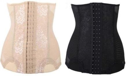 Breathable Postpartum Waist Belly Slim Body Shaper Corset Cincher Trimmer Girdle Beige and Black (2pcs) (Xl)