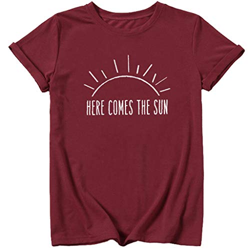 Yezijin_Women's Tops YEZIJIN Women Summer Beach Sunshine Graphic Print Vacation T-Shirt Top Blouse 2019 Under 10 Dollars Red