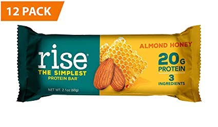 Rise Bar Non-GMO, Gluten Free, Soy Free, Real Whole Food, Whey Protein Bar (20g), No Added Sugar, Almond Honey High Protein Bar with Fiber, Potassium, Natural Vitamins & Nutrients 2.1oz, (16 ct)