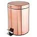 mDesign Small Modern 5 Liter / 1.3 Gallon Round Metal Lidded Step Trash Can, Compact Garbage Bin with Removable Liner Bucket and Handle for Bathroom, Kitchen, Craft Room, Office, Garage - Rose Gold