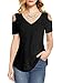 Amoretu Womens Casual Cold Shoulder Short Sleeves Tee Shirts for Summer(Black, XL)