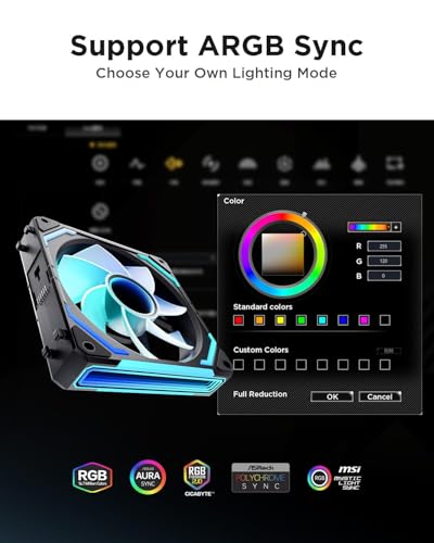 AsiaHorse COSMIQ-RE-Black 120mm UNI Fan, Infinity Mirror FDB Reverse Fan with 5V 3-PIN Connector and Small Controller, Daisy Chain PWM PC RGB Fans for Cases CPU Liquid Coolers, 3Pack