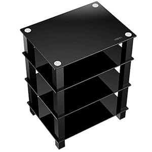FITUEYES TV Rack HiFi Regal Audio Schrank mit schwarz Glas und Alu