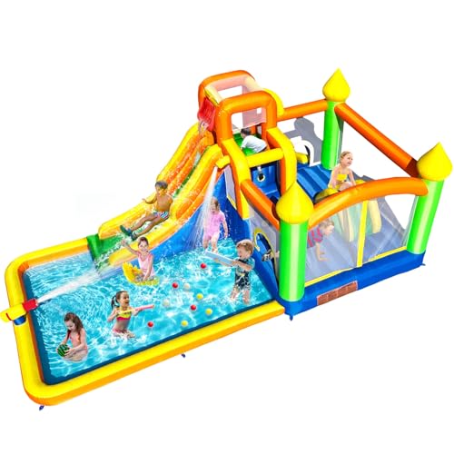 HuaKastro 19.1x11.6FT Inflatable Water Slide Large Bounce House for Big Kids, Blow Up Water Slide for Kids Backyard with 3 Sprayers, Big Pool, Climbing Ladder, Extra Large 8.2x7.4ft Bouncy Area