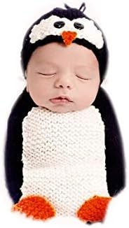 VemonllasNewborn Photography Props Outfits Boy Girl Crochet Knitted Penguin Hat Bonnets & Sleeping Bag Baby Photo Props Costumes