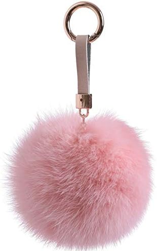 Roniky Large Genuine Fox Fur Pom Pom Keychain Bag Charm Gold Ring Fluffy Fur Ball