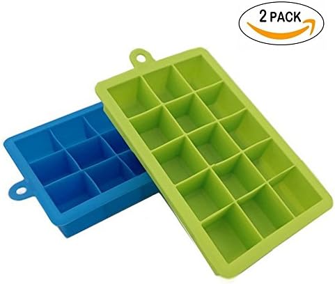 SZBAIDEKJ Pack of 2 Silicone Ice Cube Tray Molds Candy Mold Cake Mold Chocolate Mold, 15 Cavity(Green &amp; Blue)