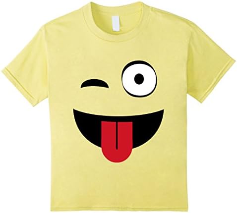 Kids Winking One Eye And Tongue Out Emoji Emoticon T-Shirt 4 Lemon