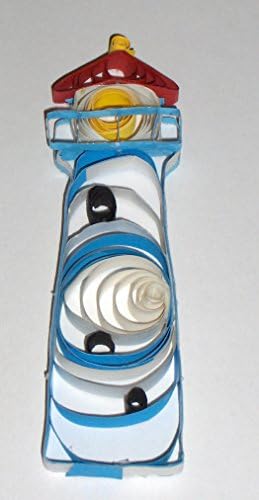 Quilled paper Lighthouse Ornament in blue, red and white