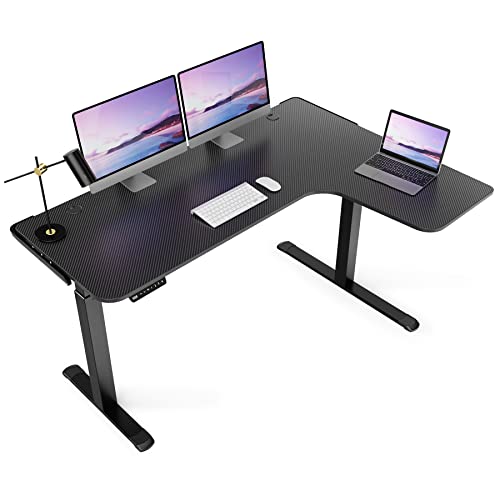 DESIGNA 61 Inches L Shaped Standing Desk, Electric Height Adjustable
