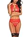 Avidlove Women Lace Lingerie Set With Garter Belts Teddy Babydoll Bodysuit Red L