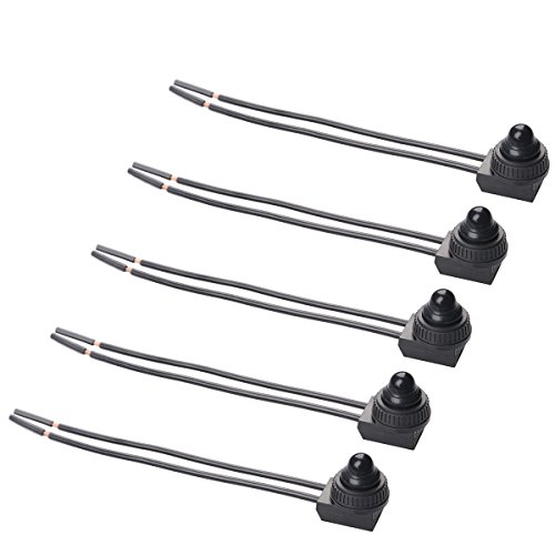 Push Button Switch Waterproof On-Off Light Wired Switches 12V For Motorcycle/Car 5Pcs (Black)