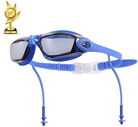 ZFLQ Swimming Goggles, Swim Goggles No Leaking Anti Fog UV Protection Triathlon Swim Goggles with Siamese Ear Plugs for Adult Men Women Youth Kids Child (Blue)