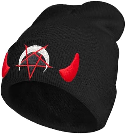 Gothic Goth Crescent Moon Embroidery Beanie Hat for Men Women