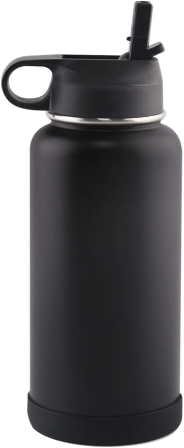 Sangyn Vacuum Insulated Water Bottle, 32oz Stainless Steel Sports Bottle with Straw, Double Walled Thermos for Outdoor Camping Gym
