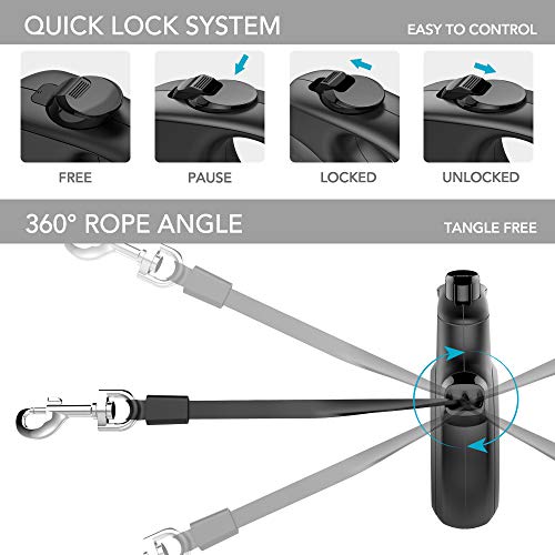 Peteast Retractable Dog Leash Small Breed, Patented Dog Leash for Small Dog, Leash Up to 26lbs, 10ft, Portable Design with One Button Brake/Lock, Comfortable Hand Grip
