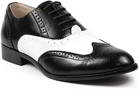 Magestik Men's Two Tone Black White Perforated Wing Tip Lace Up Oxford Dress Shoes (13)
