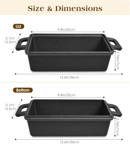 NIUB Cast Iron Loaf Pan with Lid 9x5 Inch, 2 in 1 Loaf Pans for Baking Bread, Even Heat Distribution for Sourdough, Homemade Bread