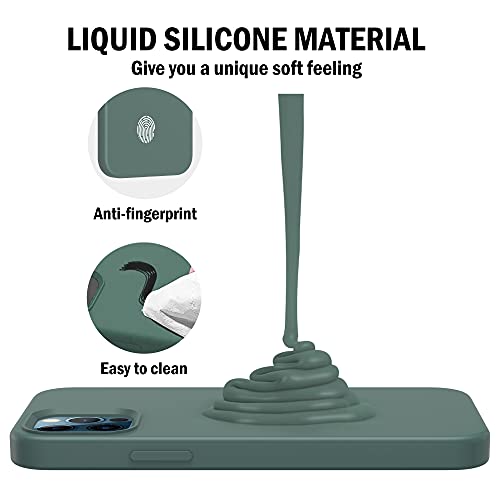 iPhone 12 Pro Phone Case Silicone - USLAI Liquid Silicone Case for iPhone 12/12 Pro 6.1 inch, Flexible Gel Rubber Full Body Shockproof Protective Case, Slim Soft Microfiber Lining Cover, Pine Green