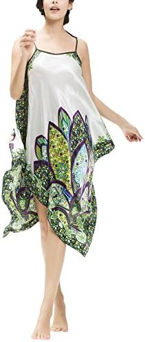 Dolamen Women’s Nighties Satin, Ladies Soft Silky Pyjamas Retro Printing Nightwear, Luxury & Sexy Lingerie Spaghetti Strap Babydoll Chemise Long Nightdress, Bust: 110cm, 43.31 Inch