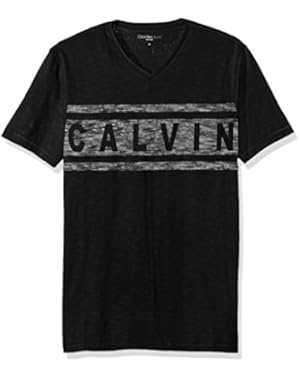 Calvin Klein Jeans Men's Short Sleeve Stripe V-Neck T-Shirt