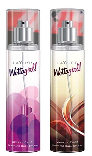 LAYER'R Shot Wottagirl Body Mists for Women (Secret Crush and Vanilla Twist, 135 ml) - Pack of 2