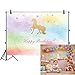 Allenjoy 8x6ft Photography backdrops Watercolor Colorful Unicorn Children Birthday Party Banner Gold Golden Glitter Glamour Sparkle Stars Photo Studio Booth Background Newborn Baby Shower photocall
