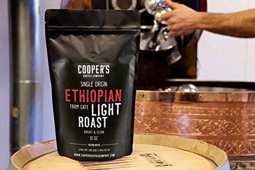 Ethiopian Bright Light Roast Grade 1, Whole Bean Coffee, Natural Dry Processed Micro Lot Single Origin Farm Gate Direct Trade, Intense Bright & Bold Coffee Beans, Gourmet Coffee - 12 oz Bag