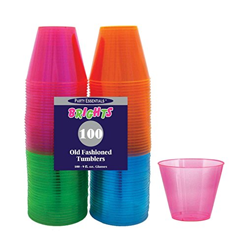 Party Essentials N910090 Brights Plastic Party Cups/Tumblers, 9Ounce