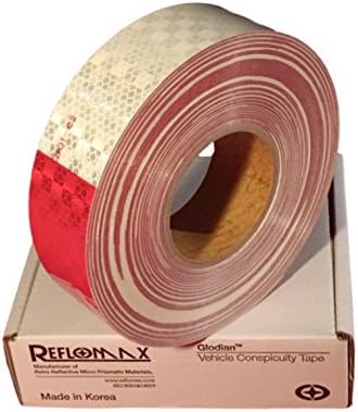 Reflomax Glodian - DOT-C2 Tape (Heat-Sealed) - Vehicle Micro-Prism Reflective Tape - Pattern is 6" in WHITE / 6" in RED - 1 roll of 2" in x 150' feet