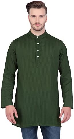 Shantraj Men's Indian Kurta Tunic Banded Collar Thin Striped Shirt
