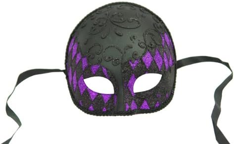 NEW Laser Cut Half Skull Fit Design Masquerade Halloween Mask - Black and Purple Checker Pattern by KBMasks