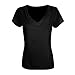 PaPaPa Sexy Basic Low Cut Deep Cleavage V-Neck Stretch Top Tee Shirt (Medium, Black)