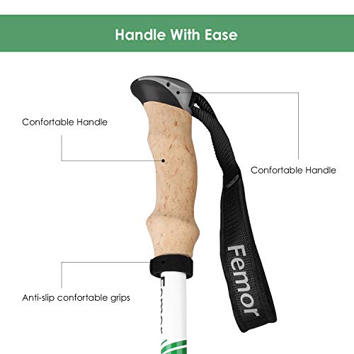 femor Trekking Poles, Trail Poles, Quick Stick, Lightweight Carbon Fiber Aluminum Cork Grip for Hiking, Climbing, Backpacking with 4 Terrain Accessories, Men and Women.