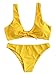 SweatyRocks Women's Sexy Bikini Swimsuit Soild Color Tie Knot Front High Waist Swimwear Set Yellow M